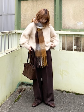 「アイテム（ボストンバッグ、ブラウン系）」を使った、anzuさん（レディース・158cm）の冬コーディネート