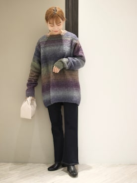 「URBAN RESEARCH DOORS（アーバンリサーチドアーズ）のフレアデニムパンツ（デニムパンツ）」を使った、anzuさん（レディース・158cm）の秋コーディネート