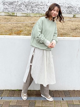 「HAVERSACK」｜「アイテム（スウェット）」を使った、anzuさん（レディース・158cm）の春コーディネート