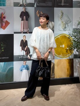 「A part by（アパートバイ）のバルーンドットブラウス（シャツ/ブラウス）」を使った、sayakaさん（レディース・158cm）の夏コーディネート