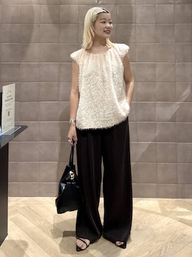 「A part by（アパートバイ）のショルダーバルーンノースリーブブラウス（Shirts、ベージュ系）」を使った、sayakaさん（レディース・158cm）の夏コーディネート