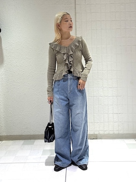 「A part by（アパートバイ）のキンチャクミニショルダバッグ（ショルダーバッグ、ブラック系）」を使った、sayakaさん（レディース・158cm）の秋コーディネート