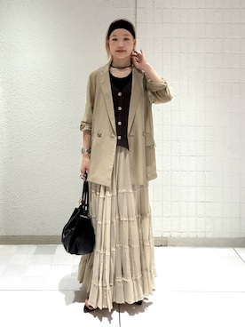 「A part by（アパートバイ）のシアーWジャケット（テーラードジャケット、ベージュ系）」を使った、sayakaさん（レディース・158cm）の夏コーディネート