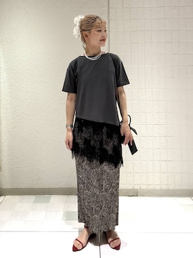 「A part by（アパートバイ）のプリーツイージータイトスカート2（スカート、ブラウン系）」を使った、sayakaさん（レディース・158cm）の春コーディネート