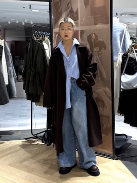 「A part by（アパートバイ）のキンチャクミニショルダバッグ（ショルダーバッグ、ブラック系）」を使った、sayakaさん（レディース・158cm）の秋コーディネート