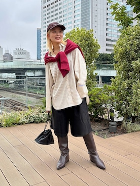 「A part by（アパートバイ）のキンチャクミニショルダバッグ（ショルダーバッグ、ブラック系）」を使った、sayakaさん（レディース・158cm）の秋コーディネート