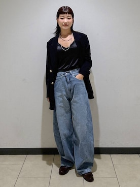 「A part by（アパートバイ）のＷライクテーラードスリットジャケット（テーラードジャケット）」を使った、sayakaさん（レディース・158cm）の秋コーディネート