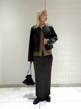 「A part by（アパートバイ）のキンチャクミニショルダバッグ（ショルダーバッグ、ブラック系）」を使った、sayakaさん（レディース・158cm）の秋コーディネート