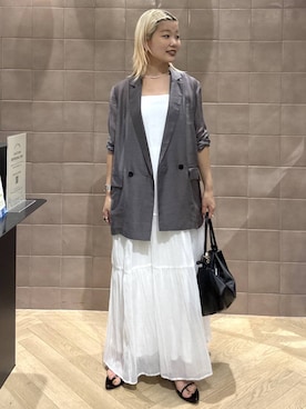 「A part by（アパートバイ）のヘマタイトビーズショートネックレス（Necklace、シルバー系）」を使った、sayakaさん（レディース・158cm）の夏コーディネート