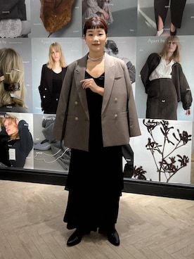 「A part by（アパートバイ）のＷライクテーラードスリットジャケット（テーラードジャケット）」を使った、sayakaさん（レディース・158cm）の秋コーディネート