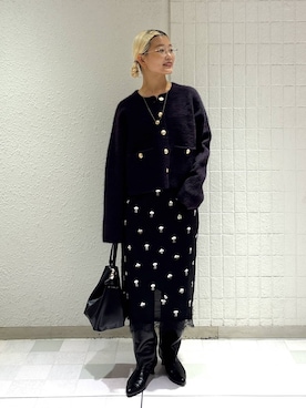 「eL（エル）の【eL】Wide Long Boots/1052793（ブーツ、ブラック系）」を使った、sayakaさん（レディース・158cm）の秋コーディネート