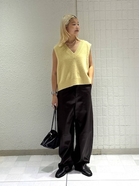 「A part by（アパートバイ）のキンチャクミニショルダバッグ（ショルダーバッグ、ブラック系）」を使った、sayakaさん（レディース・158cm）の秋コーディネート