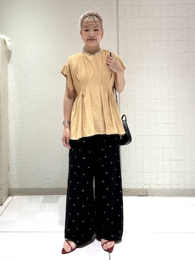 「A part by（アパートバイ）のタックデザインブラウス（シャツ/ブラウス、オレンジ系）」を使った、sayakaさん（レディース・158cm）の春コーディネート