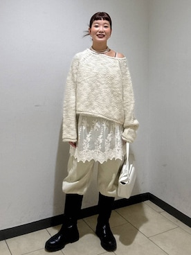 「アイテム（チュニック）」を使った、sayakaさん（レディース・158cm）の冬コーディネート