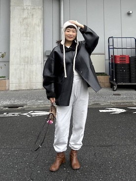 「A part by（アパートバイ）のアイテム（ジャケット/アウター）」を使った、sayakaさん（レディース・158cm）の冬コーディネート