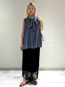 「A part by（アパートバイ）のソフトカーブバッグ（Shoulderbag、ブラック系）」を使った、sayakaさん（レディース・158cm）の夏コーディネート