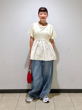 「アイテム（ネックレス、グリーン系）」を使った、sayakaさん（レディース・158cm）の秋コーディネート