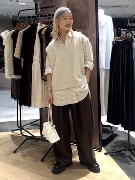 「A part by（アパートバイ）のキンチャクミニショルダバッグ（ショルダーバッグ、ホワイト系）」を使った、sayakaさん（レディース・158cm）の秋コーディネート
