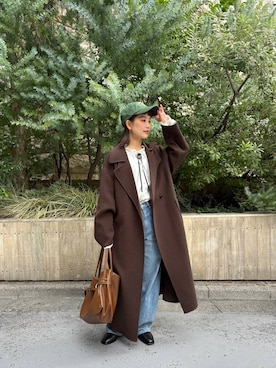 「アイテム（ステンカラーコート）」を使った、sayakaさん（レディース・158cm）の秋コーディネート