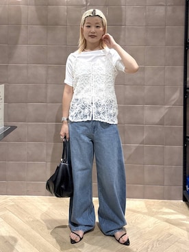 「A part by（アパートバイ）のヘマタイトビーズショートネックレス（Necklace、シルバー系）」を使った、sayakaさん（レディース・158cm）の夏コーディネート