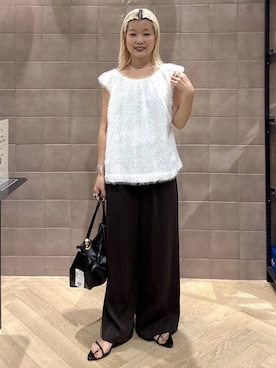 「A part by（アパートバイ）のショルダーバルーンノースリーブブラウス（Shirts、ホワイト系）」を使った、sayakaさん（レディース・158cm）の夏コーディネート