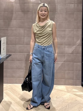 「A part by（アパートバイ）のカットドレーププルオーバーノースリーブ（T Shirts、ベージュ系）」を使った、sayakaさん（レディース・158cm）の夏コーディネート