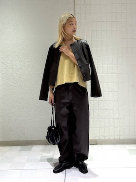 「A part by（アパートバイ）のキンチャクミニショルダバッグ（ショルダーバッグ、ブラック系）」を使った、sayakaさん（レディース・158cm）の秋コーディネート