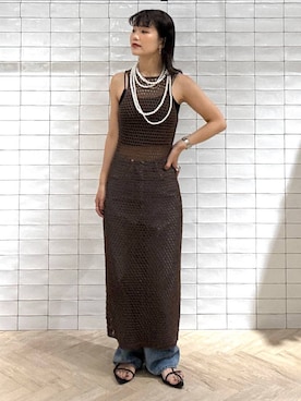 「LOWRYS FARM（ローリーズファーム）のパールタレンネックレス　249411（ネックレス）」を使った、sayakaさん（レディース・158cm）の夏コーディネート