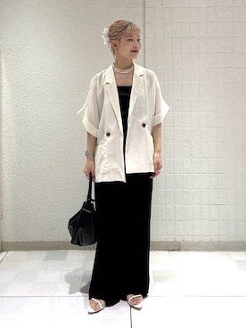 「A part by（アパートバイ）のイージーストレートパンツ（スラックス、ブラック系）」を使った、sayakaさん（レディース・158cm）の春コーディネート