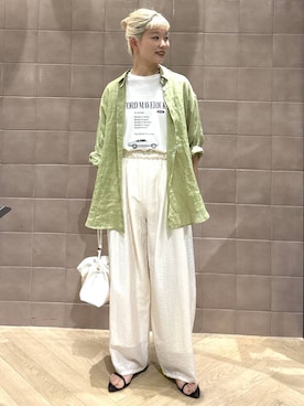 「A part by（アパートバイ）のキンチャクミニショルダバッグ（Shoulderbag、ホワイト系）」を使った、sayakaさん（レディース・158cm）の夏コーディネート