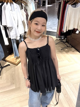 「A part by（アパートバイ）のApbコクーンデニムパンツ≪追加3≫（デニムパンツ、ブルー系）」を使った、sayakaさん（レディース・158cm）の春コーディネート