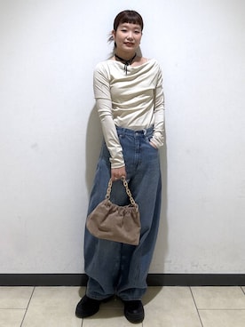 「A part by（アパートバイ）のApbコクーンデニムパンツ≪追加3≫（デニムパンツ）」を使った、sayakaさん（レディース・158cm）の冬コーディネート