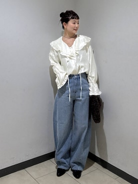 「A part by（アパートバイ）のアイテム（デニムパンツ）」を使った、sayakaさん（レディース・158cm）の秋コーディネート