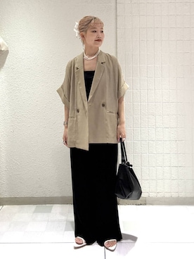 「A part by（アパートバイ）のイージーストレートパンツ（スラックス、ブラック系）」を使った、sayakaさん（レディース・158cm）の春コーディネート