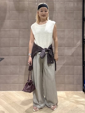 「A part by（アパートバイ）のキンチャクミニショルダバッグ（Shoulderbag、レッド系）」を使った、sayakaさん（レディース・158cm）の夏コーディネート