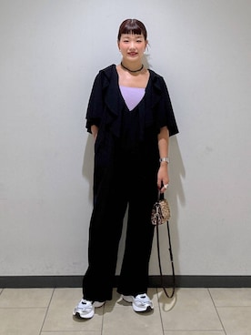 「A part by（アパートバイ）のアイテム（つなぎ/オールインワン、ブラック系）」を使った、sayakaさん（レディース・158cm）の秋コーディネート