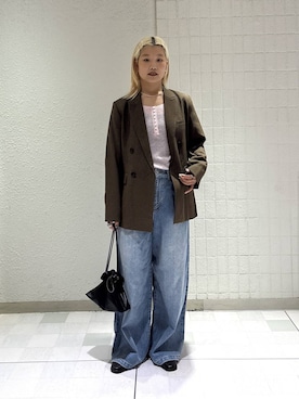 「A part by（アパートバイ）のキンチャクミニショルダバッグ（ショルダーバッグ、ブラック系）」を使った、sayakaさん（レディース・158cm）の秋コーディネート