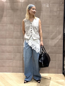 「アイテム（バンダナ/スカーフ、ホワイト系）」を使った、sayakaさん（レディース・158cm）の夏コーディネート