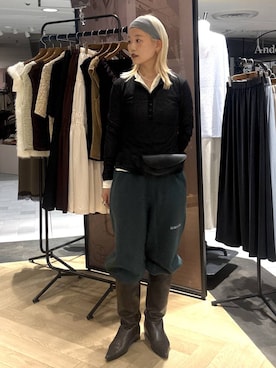 「A part by（アパートバイ）のベルトバッグ（ボディバッグ/ウエストポーチ、ブラック系）」を使った、sayakaさん（レディース・158cm）の秋コーディネート