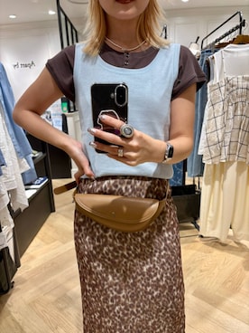 「A part by（アパートバイ）のベルトバッグ（Fannypack、ブラウン系）」を使った、sayakaさん（レディース・158cm）の夏コーディネート
