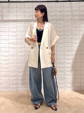 「アイテム（テーラードジャケット、ホワイト系）」を使った、sayakaさん（レディース・158cm）の夏コーディネート