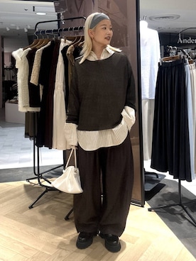 「A part by（アパートバイ）のキンチャクミニショルダバッグ（ショルダーバッグ、ホワイト系）」を使った、sayakaさん（レディース・158cm）の秋コーディネート