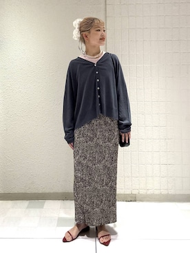 「A part by（アパートバイ）のプリーツイージータイトスカート2（スカート、ブラウン系）」を使った、sayakaさん（レディース・158cm）の春コーディネート