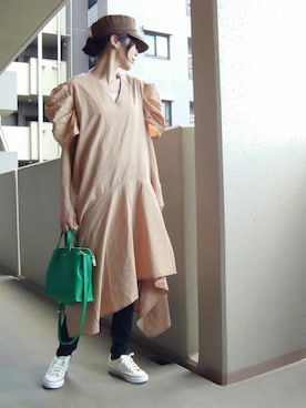 「アイテム（キャスケット、ブラウン系）」を使った、たま🥚ゆっこさん（レディース・165cm）の夏コーディネート