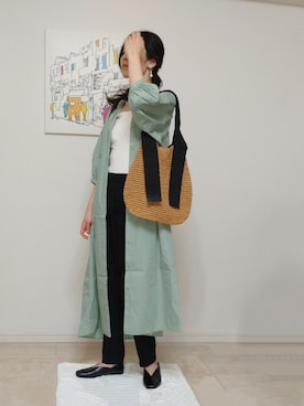 「OZOC（オゾック）のアイテム（トートバッグ）」を使った、たま🥚ゆっこさん（レディース・165cm）の夏コーディネート