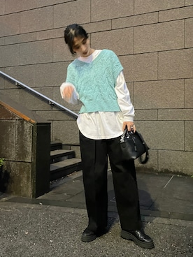 「カラー×コーデ」｜「アイテム（パンツ）」を使った、BLACKBYMOUSSY_staffさん（レディース・158cm）の冬コーディネート