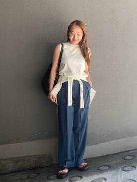 「ネイビー×ホワイト」｜「アイテム（バッグ）」を使った、BLACKBYMOUSSY_staffさん（レディース・158cm）の夏コーディネート