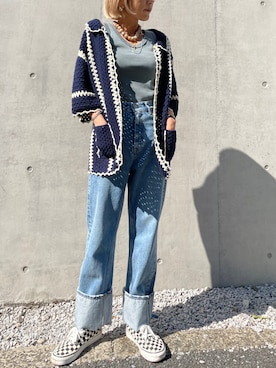 「アイテム（タンクトップ、ブルー系）」を使った、BLACKBYMOUSSY_staffさん（レディース・158cm）の春コーディネート