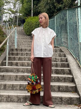 「アイテム（サンダル、グリーン系）」を使った、BLACKBYMOUSSY_staffさん（レディース・158cm）の春コーディネート