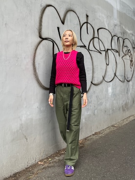 「アイテム（タンクトップ、ピンク系）」を使った、BLACKBYMOUSSY_staffさん（レディース・158cm）の春コーディネート